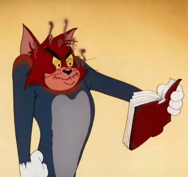 Hình nền meme tom and jerry: một con mèo có một cuốn sách trong tay của nó