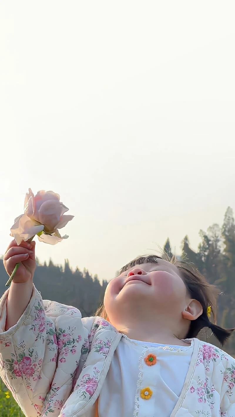 Một cô bé cầm một bông hoa trong tay hình nền em bé cute