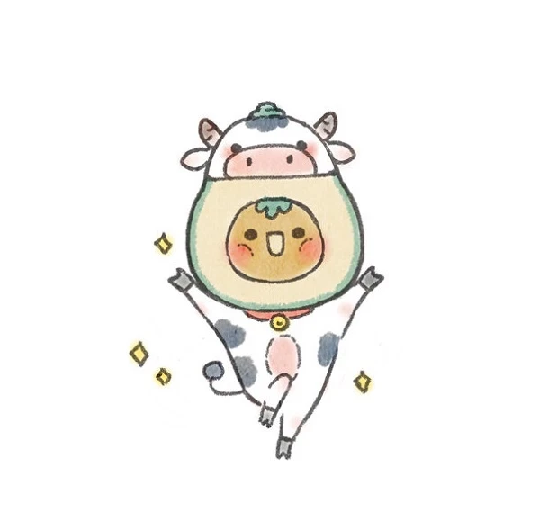 Một bản vẽ của một con bò có mũi màu xanh lá cây avatar quả bơ cute