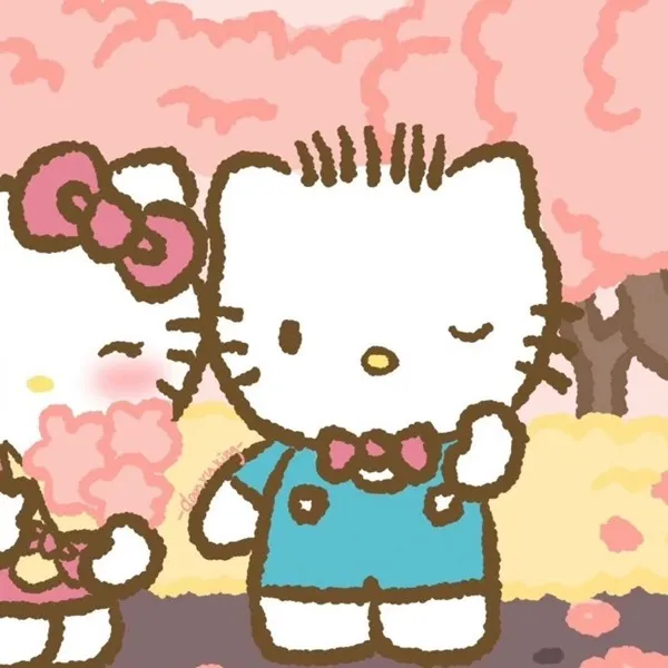 Có hai nhân vật hello kitty đứng cạnh nhau