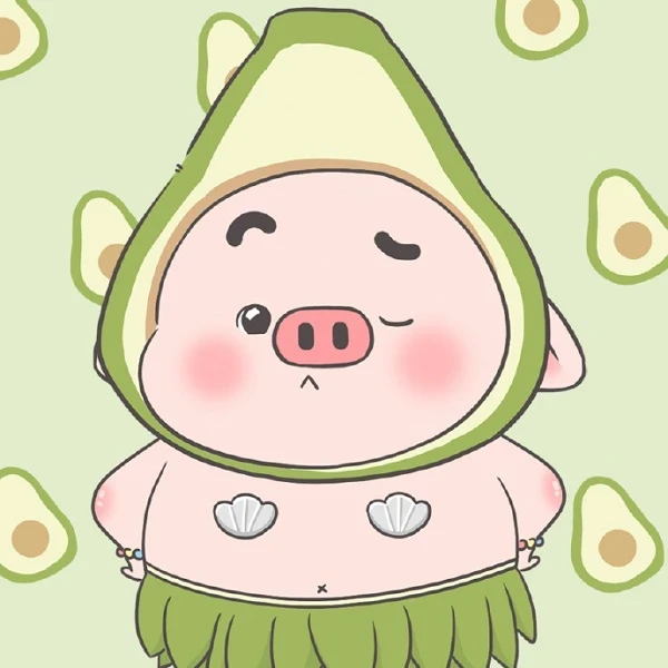 một nhân vật hoạt hình với bộ trang phục màu xanh lá cây và chiếc mũ màu xanh lá cây avatar quả bơ cute