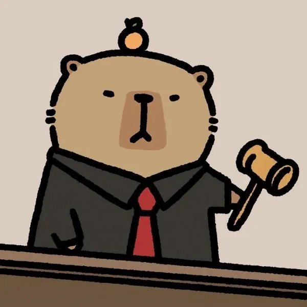 Có một bộ phim hoạt hình của người đàn ông trong đồ và cà vạt cầm cái gavel