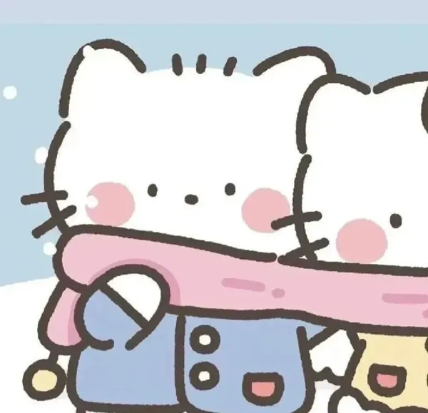 Có hai nhân vật hello kitty ôm nhau trong tuyết