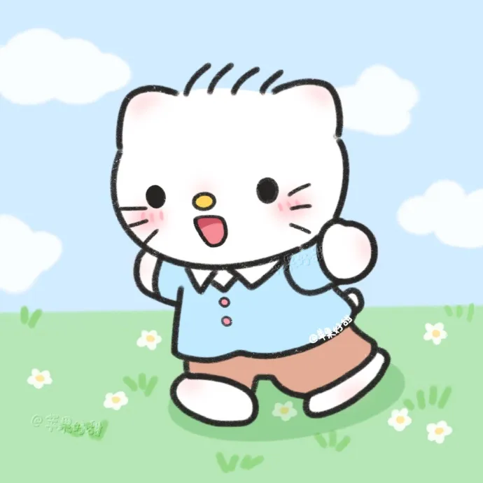 Có một bản vẽ của chú mèo con đi bộ trên cỏ