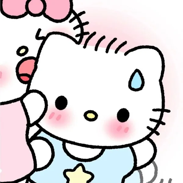 Có một bản vẽ của con mèo hello ôm gấu bông