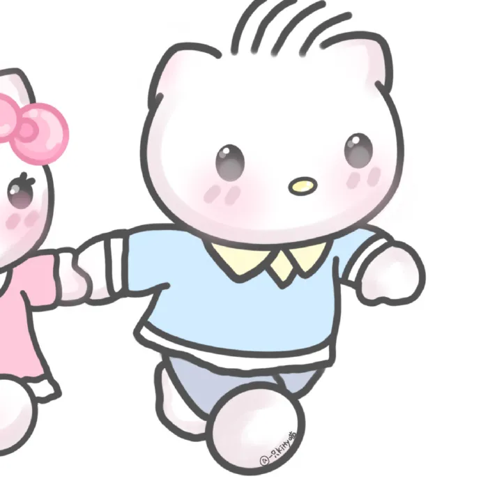 Có một bản vẽ của vài hello kitty nắm tay