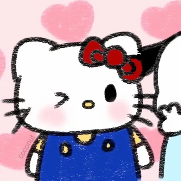 Có một bản vẽ của vài hello kitty nắm tay