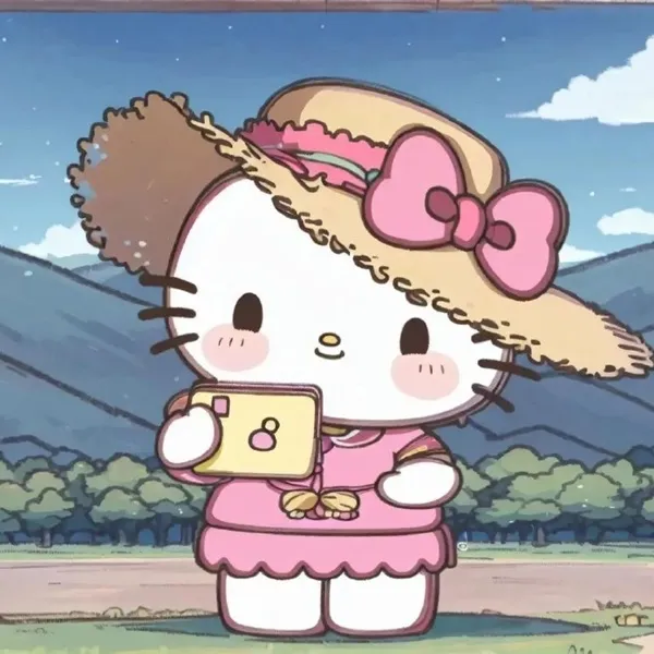 Có một hello kitty cầm mảnh giấy trong tay