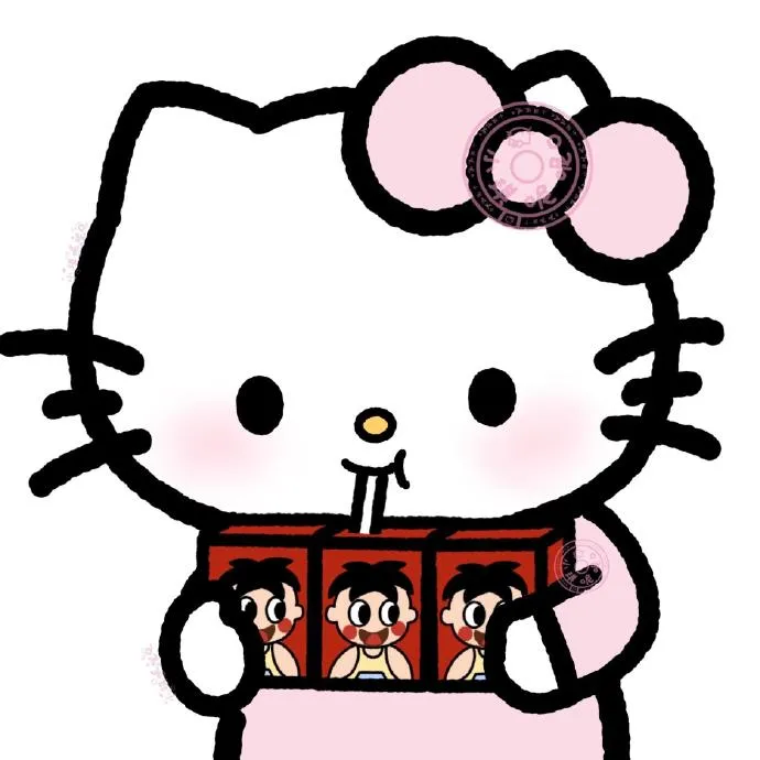Có một hello kitty giữ hộp với ba người bên trong nó