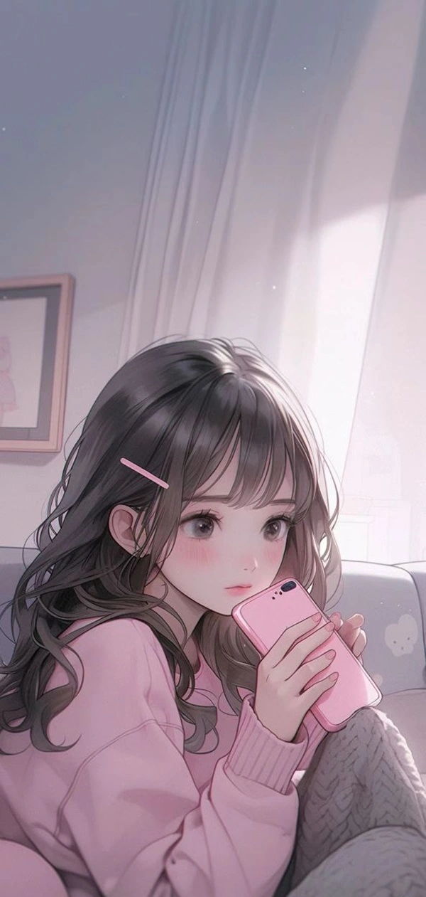 Avatar màu hồng cute hoạt hình với nơ xinh xắn