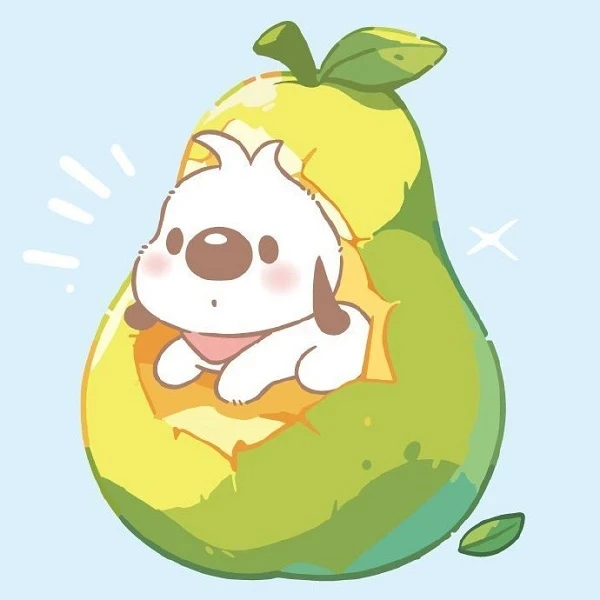 Một con chó hoạt hình đang ngồi bên trong một quả lê avatar quả bơ cute