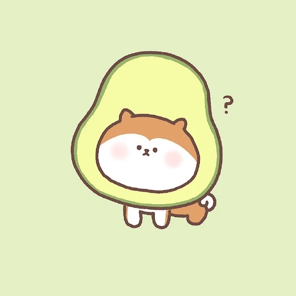 Một con mèo hoạt hình với một con avoca trên đầu của nó avatar bơ cute