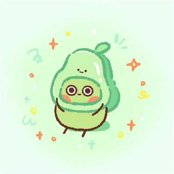 Một con quái vật xanh với nụ cười lớn trên khuôn mặt anime avatar quả bơ cute