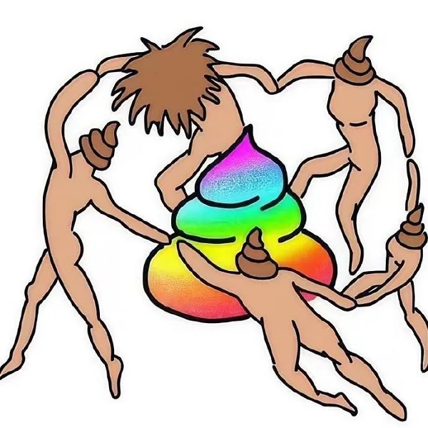 Có một bản vẽ của ba người đàn ông khỏa thân đang chơi với chiếc frisbee