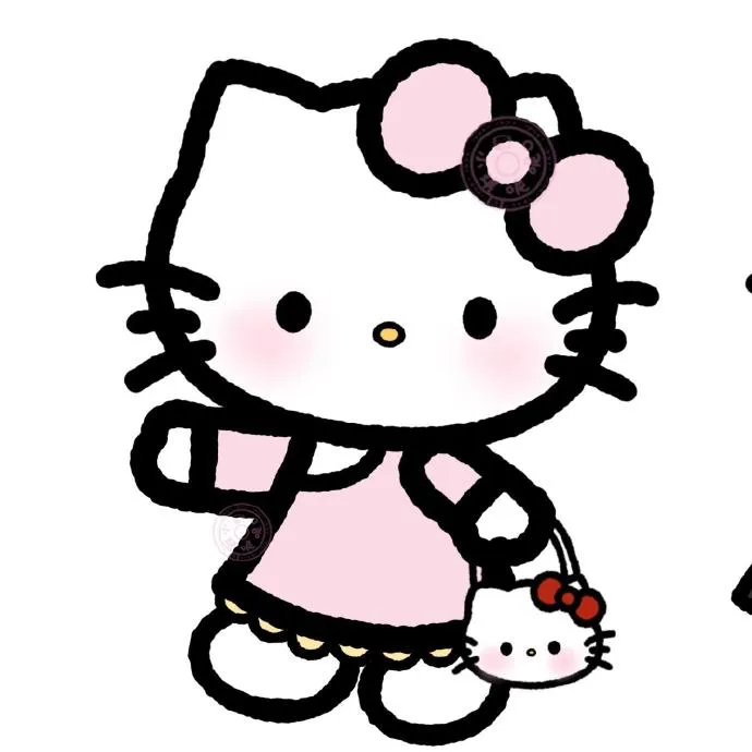 Có một bản vẽ của hello kitty đang cầm con gấu bông