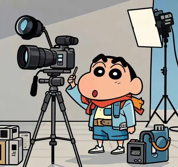 Có một phim hoạt hình của người đàn ông đứng trước máy ảnh