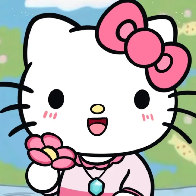 Có một phim hoạt hình hello kitty với cây cung màu hồng trên đầu