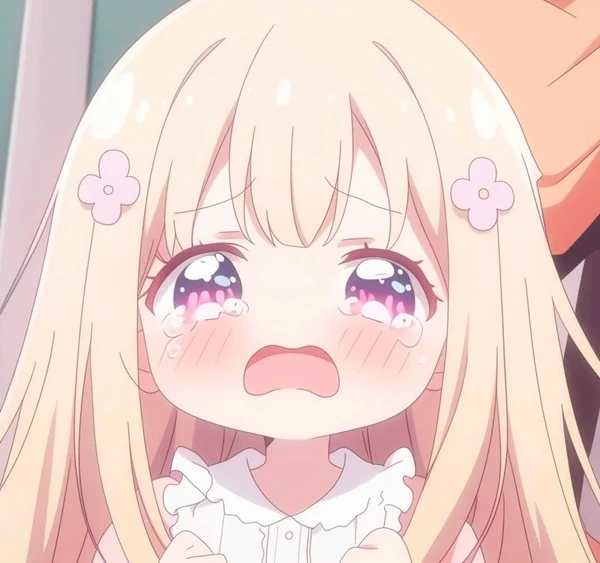 Một cô gái có mái tóc vàng dài và áo sơ mi trắng crying meme