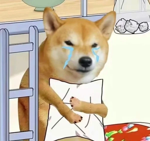 một con chó có mũi màu xanh và áo sơ mi trắng crying meme