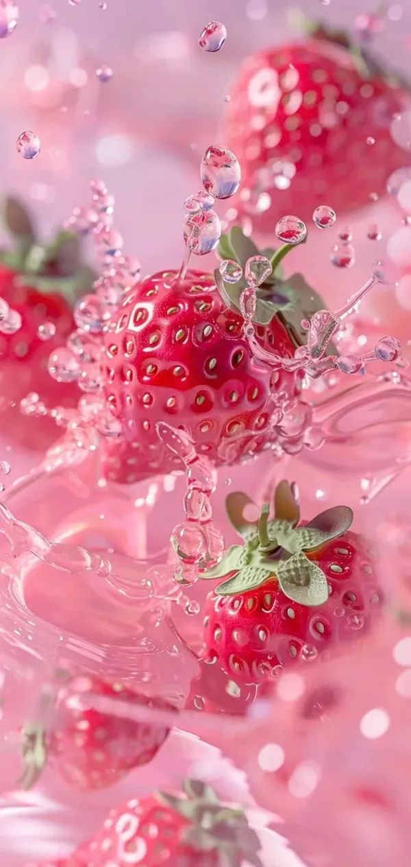 Dâu hình dâu tây cute tây rơi xuống nước với bong bóng