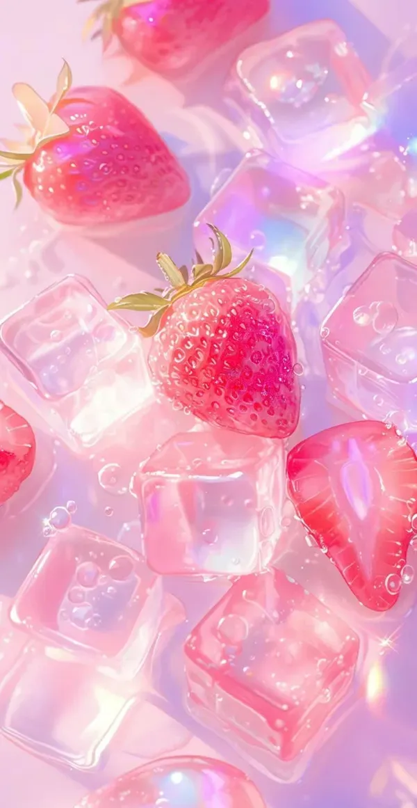 Dâu tây và ices trên hình ảnh dâu tây cute nền màu hồng