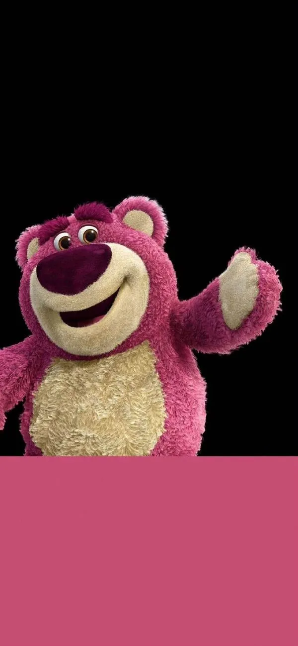 Hình ảnh gấu dâu Lotso với ánh mắt ngây thơ, dễ thương