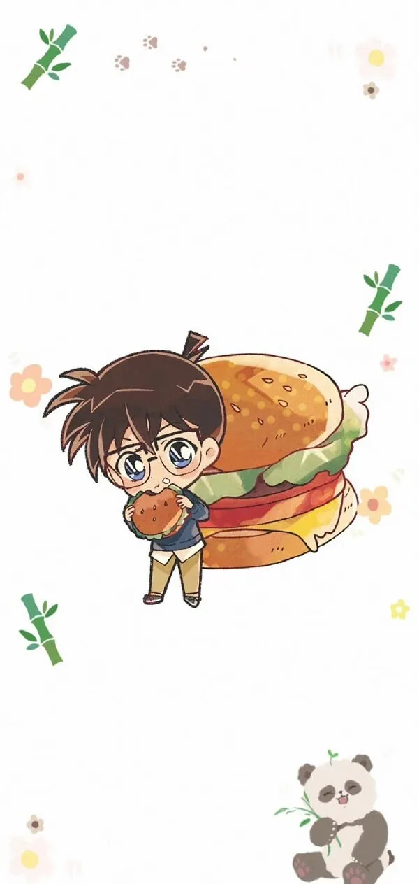 Một nhân vật hình nền conan hoạt hình cầm bánh sandwich