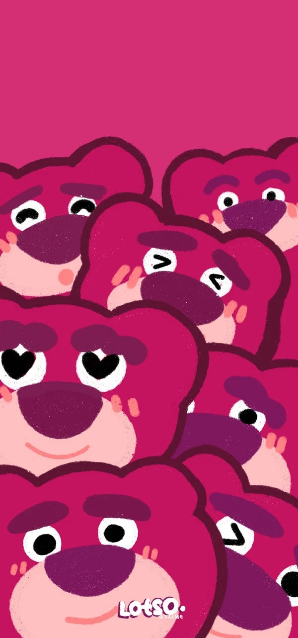 Hình nền điện thoại gấu dâu Lotso đang ngủ trên nền dâu chín