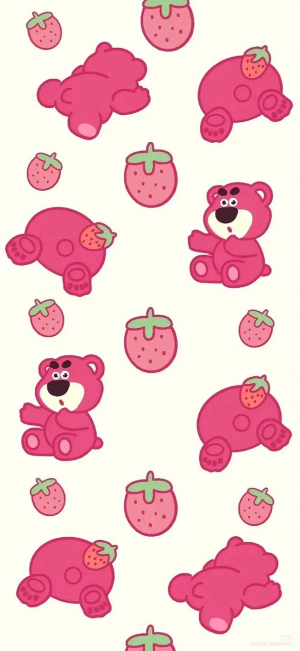 Hình nền gấu dâu cute với hiệu ứng lấp lánh và bong bóng