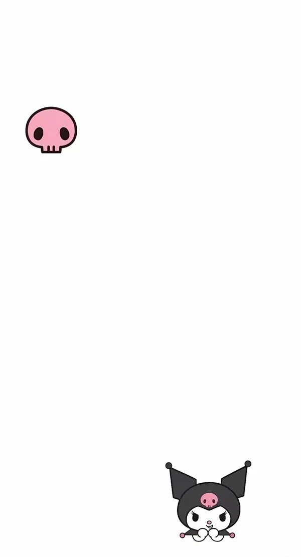 Một hình nền Kuromi con mèo đen với đôi mắt hồng và mũi màu hồng