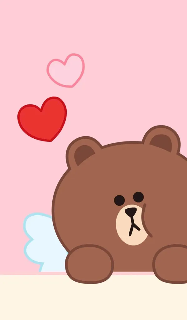 Một con hình nền màu nâu nhạt cute gấu bông với đôi cánh và trái tim