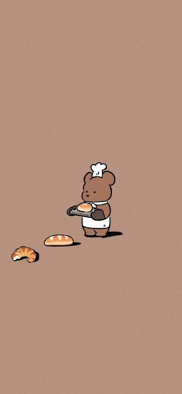 Một con gấu nâu ăn hình nền màu nâu nhạt cute bánh mì trên nền màu nâu