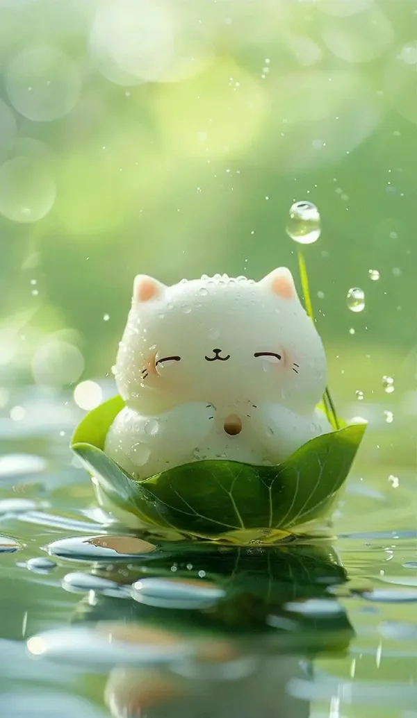 Một con mèo nhỏ màu trắng trôi hình nền màu xanh lá cây nổi trong nước
