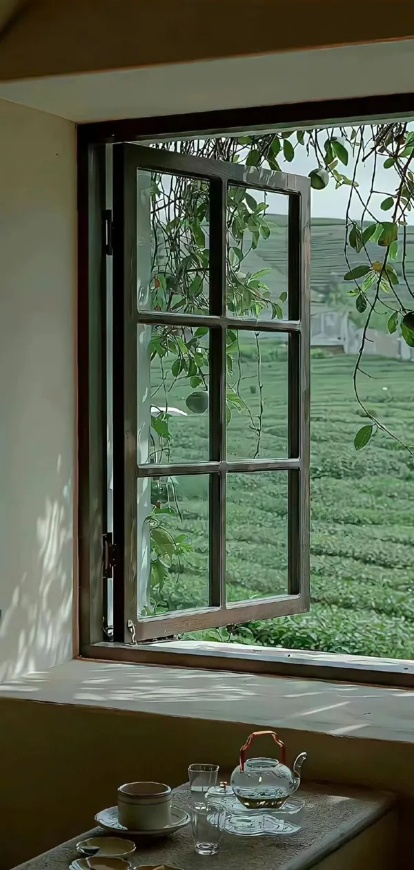 Một cửa sổ với tầm nhìn của một trường màu xanh lá hình nền màu xanh lá cây cây