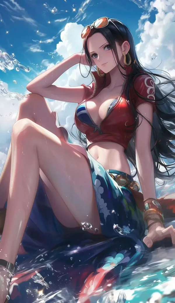 Một cô gái mặc bikini ngồi hình nền Nico Robin trên ván lướt sóng