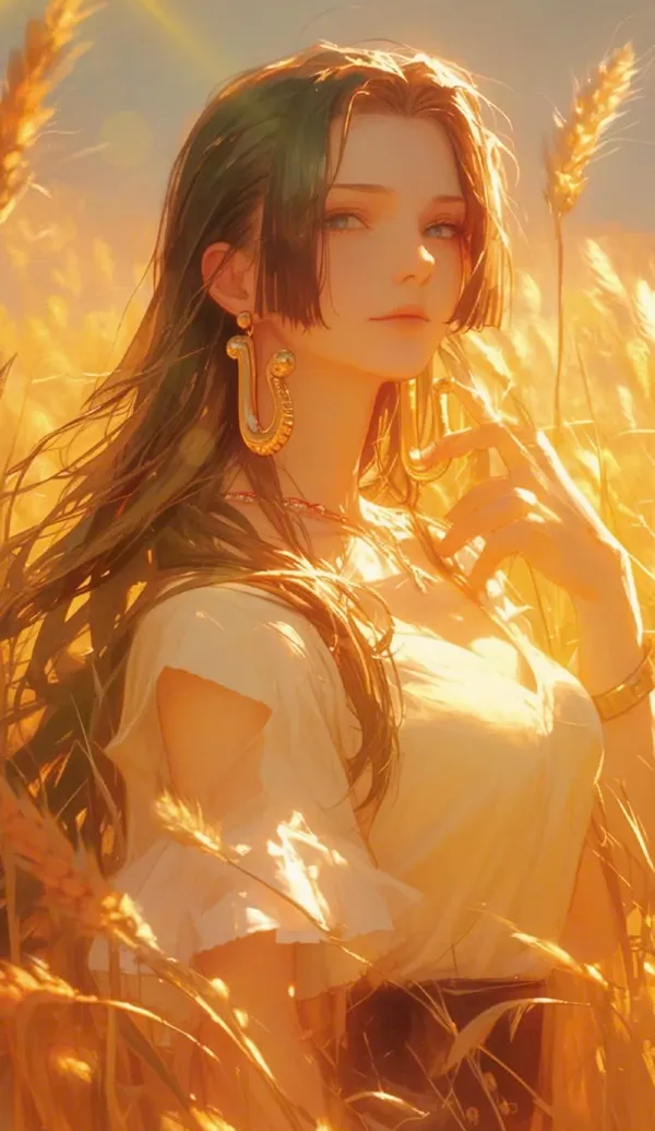 Một cô gái trên hình nền Nico Robin một cánh đồng lúa mì