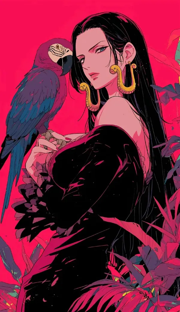 Một người phụ nữ có con vẹt trên hình nền Nico Robin vai