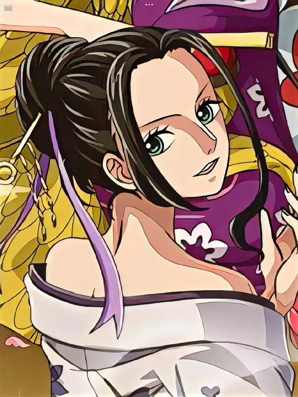 Một người phụ nữ mặc váy trắng với mái tóc màu tím hình nền Nico Robin và trái tim màu đỏ