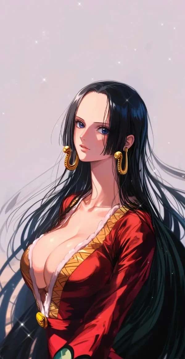 Một người phụ nữ mặc váy đỏ với mái tóc đen dài hình nền Nico Robin