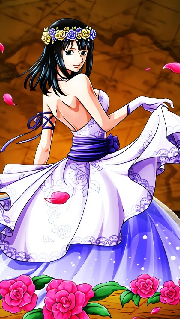 Hình nền Nico Robin một người phụ nữ mặc váy có hoa trên đó