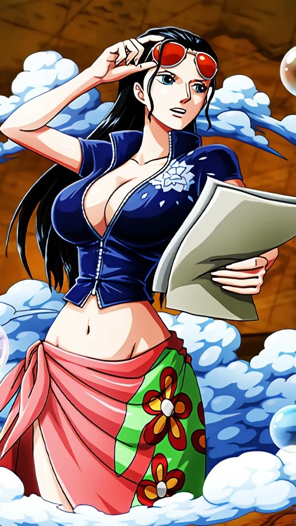 Hình nền Nico Robin Một người phụ nữ mặc bikini và mũ đỏ đang cầm máy tính bảng