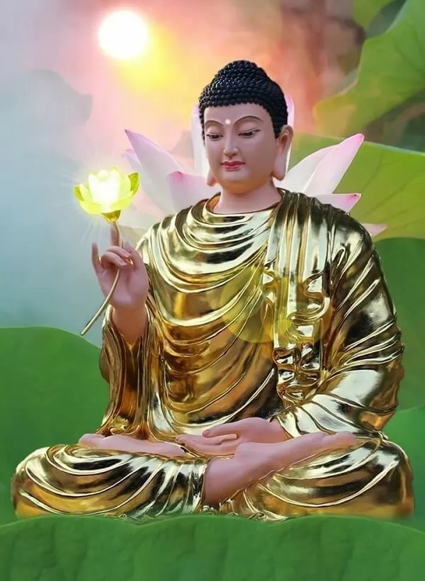 Một bức tượng của một người ngồi hình nền phật trên một bông sen