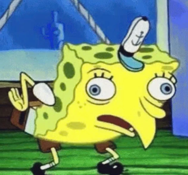 một nhân vật hoạt hình với một chiếc mũ trên meme chống nạnh