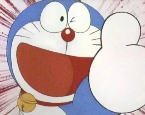Một nhân vật hoạt hình cầm một quả bóng bay trong tay meme doraemon