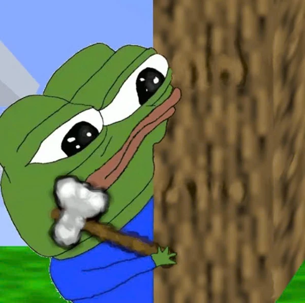 Một con ếch có một cây gậy trong miệng của nó meme frog