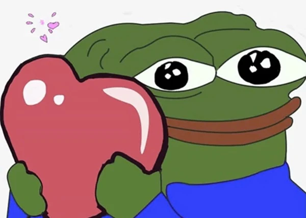 Một con ếch đang giữ một trái tim trong tay meme frog