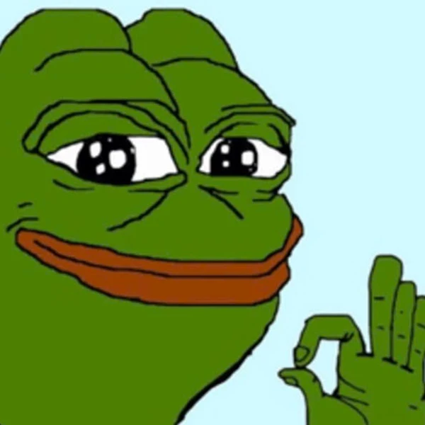 Một con ếch hoạt hình với một dấu hiệu hòa bình trong tay meme frog