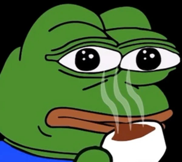 Một ếch hoạt hình với một tách cà phê meme frog