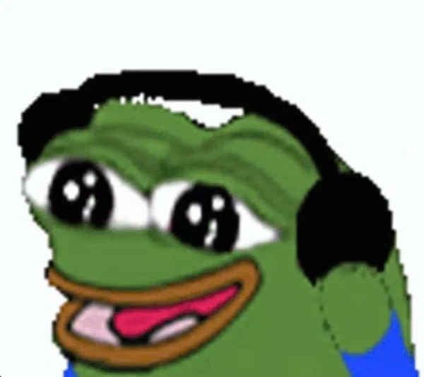 một ếch hoạt hình với tai nghe trên meme frog
