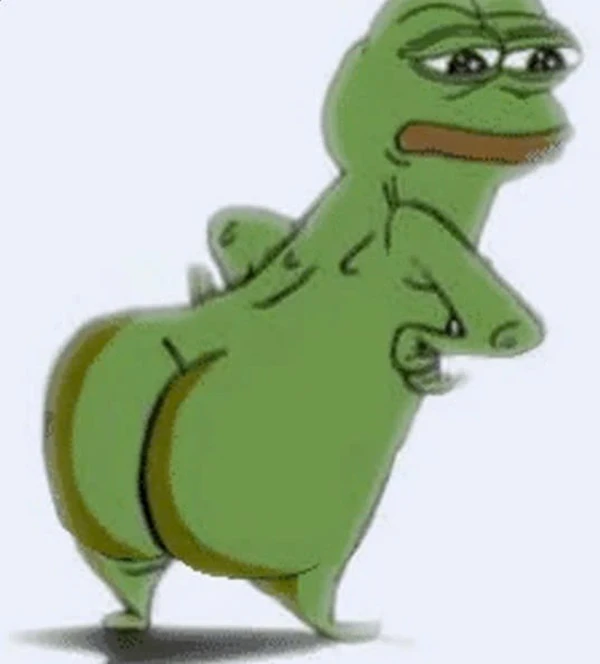 một nhân vật hoạt hình với áo sơ mi màu xanh lá cây và chiếc mũ màu xanh lá cây meme frog